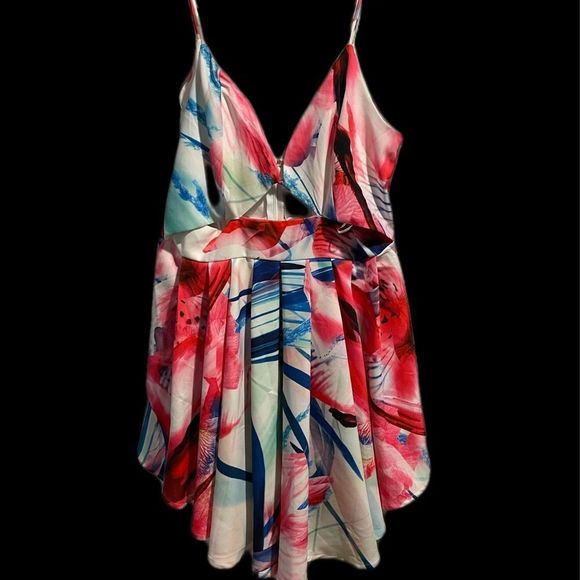 Impressions Structured Abstract Floral Cutout Spaghetti Strap Romper - Picture 1 of 7